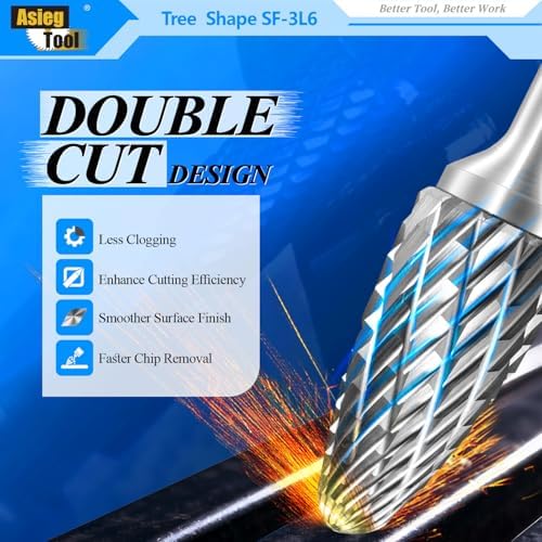SF-3L6 Tungsten Carbide Burr Lengthened Rotary File Tree Shape Radius End Shape Double Cut for Die Grinder Drill Bits 1/4'' Inch Diameter of Shank and 3/8'' Diameter of Cutter 3/4'' Cutter Length