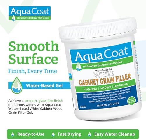 AquaCoat Water-Based White Cabinet Wood Grain Filler Gel – Fast Drying, Low Odor White Wood Filler, Sandable & Paintable for Interior & Exterior Repairs, Upgrades & Restorations – 16 oz