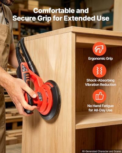 VEVOR 6-Inch Random Orbital Sander 400W Brushless Orbital Sander, 4000-10000RPM 7 Speeds Electric Palm Sanders with 10PCS Sandpapers, Dust Bag & Vacuum Hose for Woodworking Detailing Sanding
