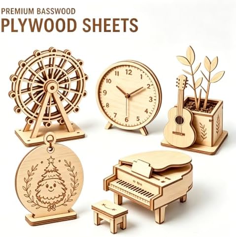 10 Pcs 6mm Basswood Plywood 18x36x1/4 inch Large Plywood Sheet Design for P3 CO2 Laser Cutting Engraving 915 x458 x3mm