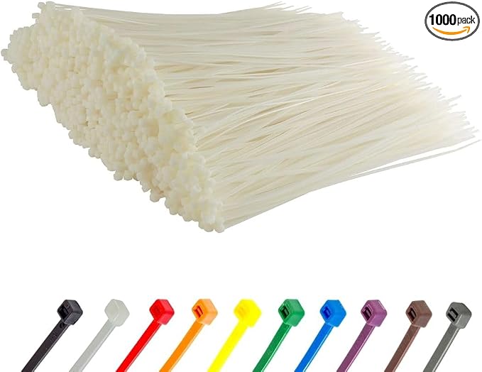 GTSE 8 Inch White/Clear Zip Ties, 1,000 Bulk Pack, 18lb Strength, UV Resistant Small Nylon Cable Ties, Self-Locking 8" Tie Wraps