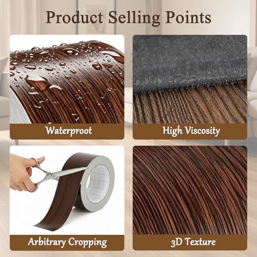 GSCIT Club Brown Walnut Wallpaper, 2.4 inch X 15ft Self Adhesive Wood Grain Repair Tape Walnut Repair Patch for Tables, Chairs, Baseboards, Doors, Windows, Floors, Handicraft DIY.