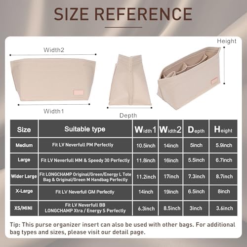 Doxo Purse Organizer Insert for Longchamp Le Pliage Tote, Large Bag Organizer with YKK Zipper Pocket & Cup Holder, Handbag Shaper for Women, Fits Original/Green/Energy L Tote, Beige-WL