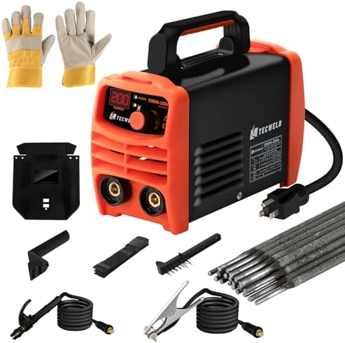200A Stick Welder 110V, Mini Portable Inverter Welding Machine with Synergic Control, Digital Display, Hot Start, Arc Force, Anti-Stick - Includes Helmet,Gloves,20 Rods & Accessories