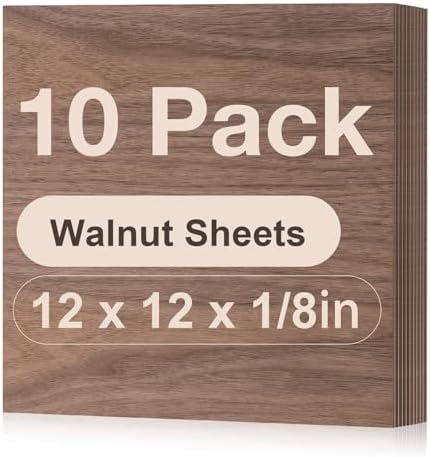 Rowood 10 Pack Walnut Plywood 1/8,12x12x1/8inch,3mm Thick Unfinished Wood for Laser Cutting and Engraving,DIY Ornaments,Wood Burning,Models Drawing