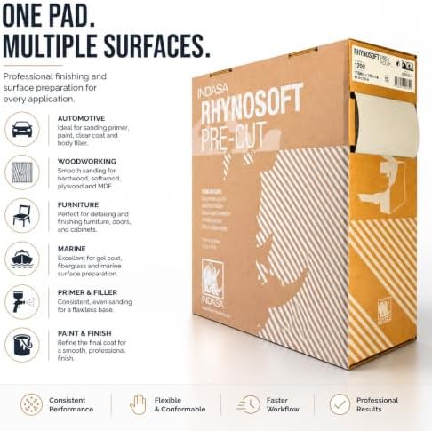 Indasa Rhynosoft Pre-Cut Foam Hand Sanding Pads – Flexible Sponge Sandpaper Sheets for Hand & Machine Sanding – Grits P120 to P1500 – 4.5" x 5.5" Pads – 80 Series – 4.5" x 27.5 yd Roll (220 Grit)