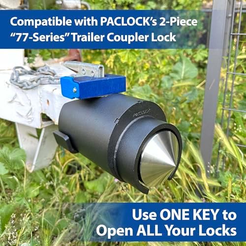 PACLOCK's 88-Series Shrouded Trailer Coupler Lock, UCS, High Performance 6-Pin Cylinder, One Lock Keyed to a Number U-Pick! w/ 2 Keys, Black