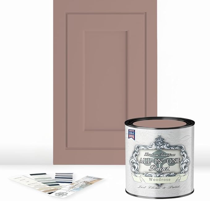 ALL-IN-ONE Paint by Heirloom Traditions, Woodrose (Muted Rose), Quart - Durable cabinet and furniture paint. Built in primer and top coat, no sanding needed. Includes our 30 featured color card.