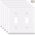 ELEGRP 2-Gang Toggle Switch Wall Plates, Standard Size 4.53" height x 4.57" length Unbreakable Thermoplastic Faceplate Cover for Toggle Dimmer Light Switches, UL Listed (5 Pack, Glossy White)