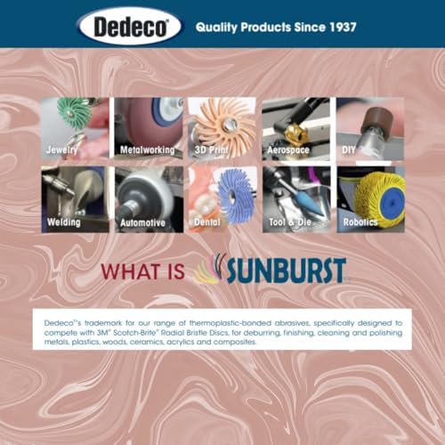 Dedeco Sunburst Radial Bristle Discs 12-Pack - 3" Curved - 3/8" Arbor - Brown 36 Grit (Ultra-Coarse) - Aluminum Oxide for Polishing & Finishing