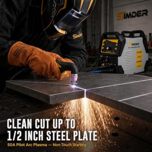 SSimder 200A 10-in-1 Plasma Cutter Welder Combo, Pulse MIG, Synergic Flux Core MIG, HF TIG, Stick, 110V/220V Multiprocess Welding Machine with Spool Gun Foot Pedal Helmet Accessories