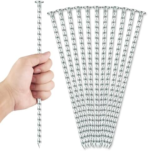 12 Inch Galvanized Landscape Stakes - 90pcs Spiral Metal Round Anchoring Spikes, 0.7 Inch Extra Large Top, for Securing Paver Edging, Weed Barrier, Camping Tent