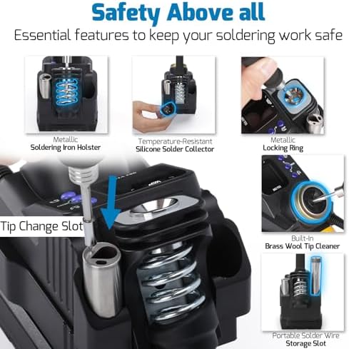 WEP 982-VI 1 Cordless Soldering Station for Dewalt 20V Battery Soldering Iron Kit with Integrated Holder, Tips Cleaner, °C-°F Conversion, Sleep Mode, 5 C235 Compatible Tips, 0.8mm Solder Wire