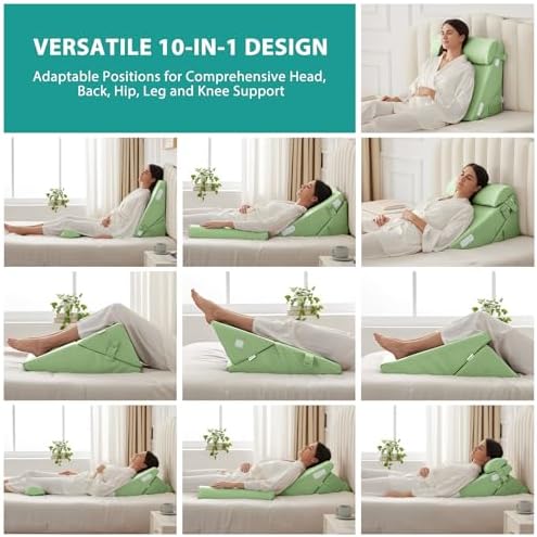 Bedluxe Wedge Pillow Set for After Surgery, Orthopedic Bed Wedge, Green