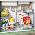 Kitstorack Under Sink Organizer, 2 Tier Under the Sink Storage, Slide out Pull out Cabinet Organizer Shelf, Metal Sliding Drawer for Kitchen Bathroom Pantry Closet Organization Rack, Grey, 2 Pack