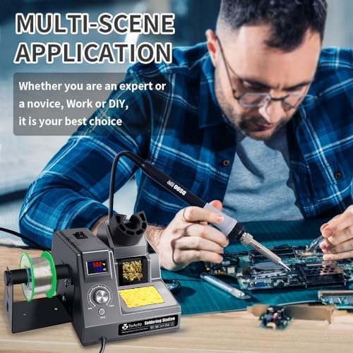 TOAUTO DS90 Soldering Station-°F & °C Dual Digital Display Soldering Iron Station Kit,90W Soldering Iron,302℉- 842℉ Temperature, Anti-Static Design & Grounding Wire, Auto Standby & Sleep,5 Solder Tips