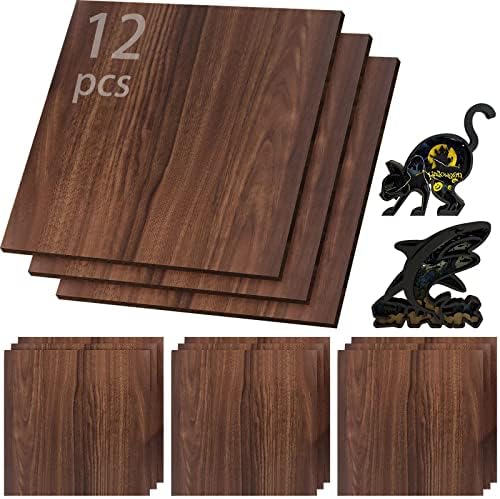 12 Pcs Walnut Unfinished Wood Craft, 3MM 1/8" x 12" x 12" Walnut Unfinished Plywood for Laser Cutting & Engraving, CNC Cutting, School DIY Projects 12 Pcs