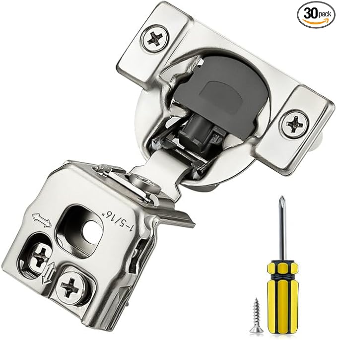 Ravinte 30 Pack 15 Pair 1-5/16 inch Overlay Soft Close Kitchen Cabinet Hinges Stainless Steel Adjustable Kitchen Hinges Satin Nickel Cabinet Hardware