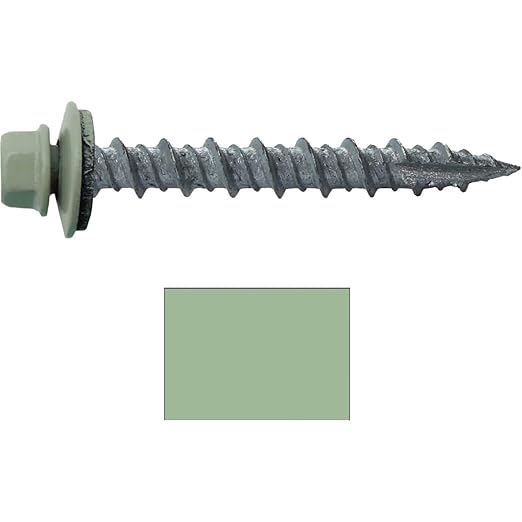 10 x 1-1/2" Patina Green Metal Roofing Screws - Hex Washer Head- Self-Starting/Tapping - EPDM Washer. 1 x 250 Count Bag - 250 Screws