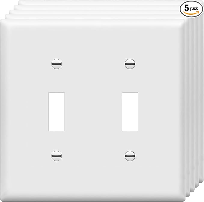 ENERLITES 5 Pack Double Toggle Switch Cover, Two Gang Light Switch Wall Plate, Standard Size 2-Gang 4.5" x 4.5", Unbreakable Polycarbonate Thermoplastic, UL Listed, 8812-W-5PCS, White