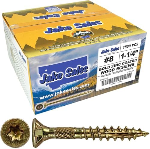 Jake Sales #8 x 1-1/4" Gold Star Wood Screw, T-20 Torx Drive, Flat Head - (Full Box) ~7,500 Screw Count