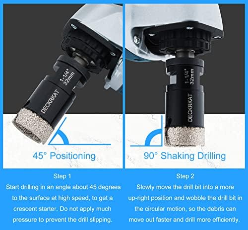 Diamond Core Drill Bit 1-1/4” 32mm Vacuum Brazed Hole Saw with Flutes for Granite Quartz Hard Porcelain Tile with 5/8-11 Female Thread & 3/8” Hex Shank Adapter Fit Angle Grinders & Drills