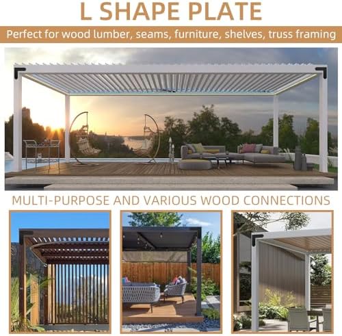 L Shape Steel Flat Bracket, 4 Pcs 10" X 10" Flat Fixing Mending Plates Black Flat Repair Plate Bracket with Screws Set for Wood Lumber Timber Connectors