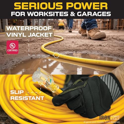 Iron Forge Cable 12 Gauge Extension Cord Multi Outlet, 50 Ft - Yellow SJTW