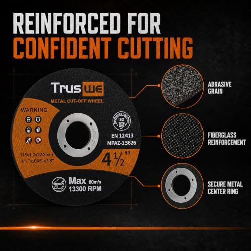 4-1/2 Inch Cut Off Wheels, 52 Count Ultra Thin Metal Cutting Discs for Angle Grinders, 0.045 x 7/8 Inch, for Steel and Stainless Steel, Up to 13,300 RPM