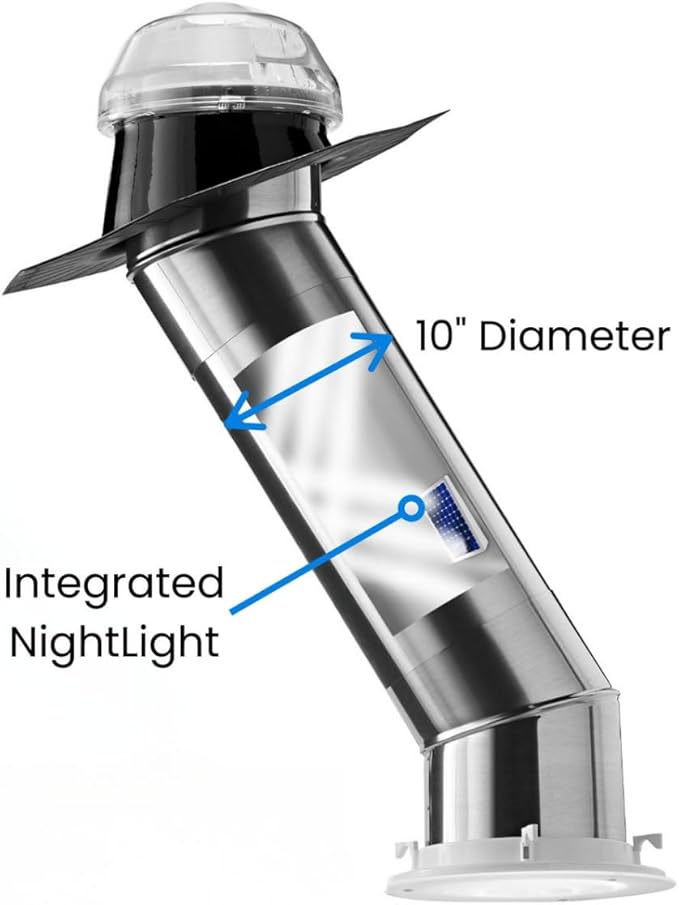 Solatube® 160 ISn 10-inch Tubular Skylight with Integrated Solar NightLight – 40-inch Reach for Bathrooms & Hallways – Includes 2 x 20 Extension Tubes