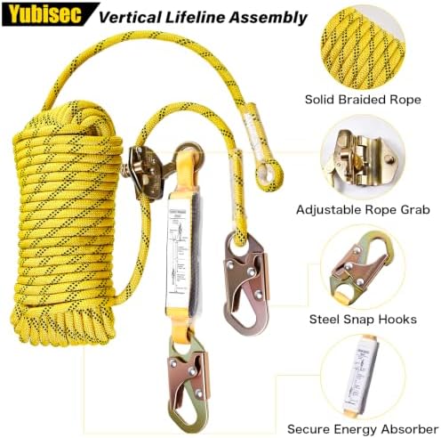 Rope Harness Safety Lanyard 25FT, Vertical Lifeline Assembly