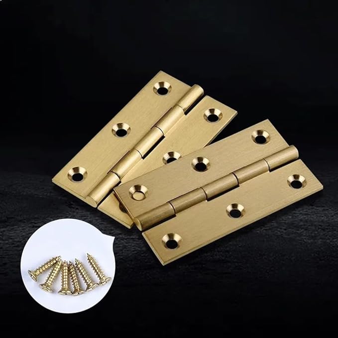 4 Pcs,Solid Brass Butt Hinge,High-end Brass Hinges Door Hinges,Folding Butt Hinges Furniture Cabinet Butt Hinges with Hinge Fixing Screws, Gold, 2.5 Inch