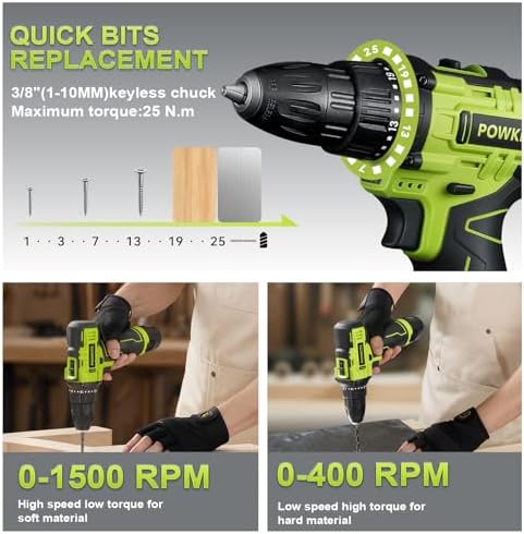 12V Cordless Drill Tool Set, 25+1 Torque Setting, Green Tool Kit for Home