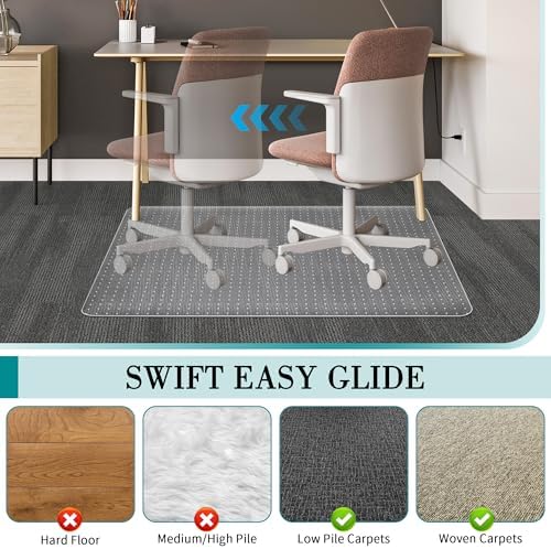 BesWin Office Chair Mat for Carpeted Floors, 45'' x 53'', Clear