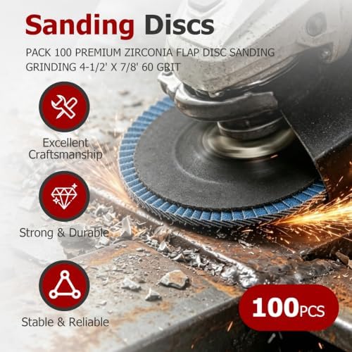 findmall 100 Pack 4-1/2" X 7/8" 60 GRIT Premium Zirconia Type 29 Flap Disc Grinding Wheel Sandpaper for Angle Grinder, Sanding Discs, Finishing