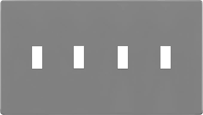 ENERLITES Screwless Quadruple Toggle Switch Wall Plate, Child Safe Light Switch Cover, Standard Size 4-Gang 4.68" x 8.38", Unbreakable Polycarbonate Thermoplastic, UL Listed, SI8814-GY, Glossy, Gray