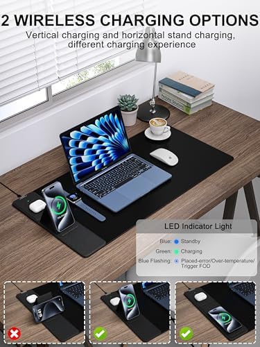 Mouse Pad with Wireless Charging, Foldable Phone Holder, Large Desk Mat