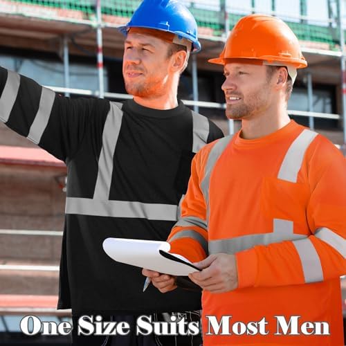 Amylove 4 Pcs Long Sleeve High Visibility Safety Shirts,XL,Orange, Black