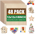 48 Pack Basswood Sheets 1/8x12x12 Inch, Unfinished Wood for Crafts, 3mm Basswood for Laser Cutting & Engraving, Wood Burning, Architectural Models, Plywood Board for Painting.