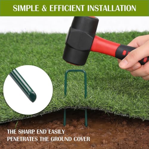 Whonline 75 Pack Green Landscape Staples, 4 Inch Garden Stakes Galvanized