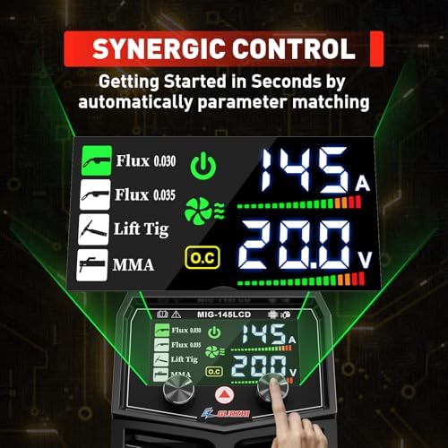 GZ GUOZHI 145A MIG Welder, 3 in 1 Welders FLUX MIG/Lift TIG/ARC Multi-Process IGBT Inverter Welder, 110V Welding Machine, ‌Flux Core Welder with upgrade Large LCD Screen