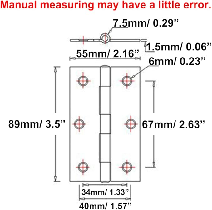 2pcs 304 Stainless Steel 3.5-inch Folding Butt Hinges Home Furniture Hardware Door Hinges for Door Case Lid Wooden Box Chest (89mm x 55mm x 1.5mm)