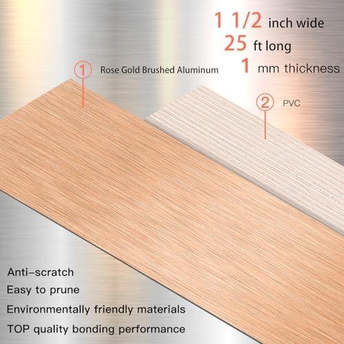 GSCIT Club Rose Gold Edge Banding, 1 1/2 Inch x 25ft Aluminum Brushed Edge Banding PVC Edge Trim for Cabinet Repair Furniture