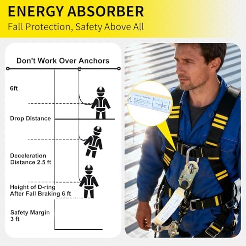 50FT Rope Harness Safety Lanyard, Roofing Fall Protection Rope
