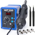 WEP 858D Hot Air Rework Soldering Station with Temperature Control, Adjustable Air Volume, Digital Display for SMD Soldering with 4 Extra Hot Air Nozzles