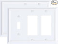 2-Pack Combo Toggle/Double Decorator Outlet Cover Plate, Pure White Decorative Switch Plates and Outlet Covers, Durable Natural Bamboo Fiber Wall Plates for Electrical Outlets, Receptacle, GFCI Outlet