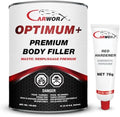 Optimum+ Premium Body Filler with BPO Hardener - Large Area Plastic Body Filler, All-in-One Fill and Finish, Pinhole-Free, Fast Sanding, 3L Grey