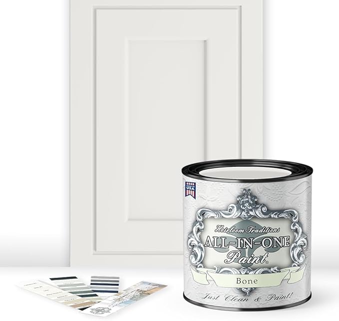 ALL-IN-ONE Paint by Heirloom Traditions, Bone (Off White), Quart - Durable cabinet and furniture paint. Built in primer and top coat, no sanding needed. Includes our 30 featured color card.