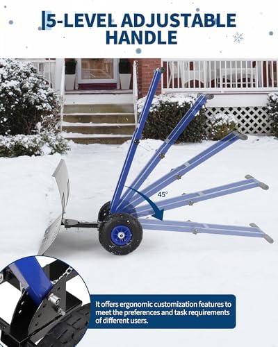 GarveeTech 29x19.8 in Rolling Snow Shovel on Wheels, Metal Snow Pusher