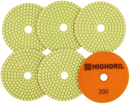 Wet Diamond Polishing Pads - HIGHDRIL 6pcs 4 inch #200,for Granite Marble Ceramic Artificial Stone Sanding Used on Grinder or Polisher